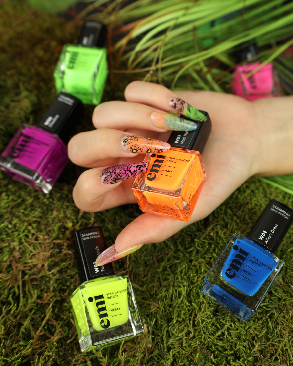 Nail-Polish-For-Stamping-Mad-Hatter-W1-9-ml.-Bottles-Neon-Gelow-Dark-Stamping-Emi-Canada
